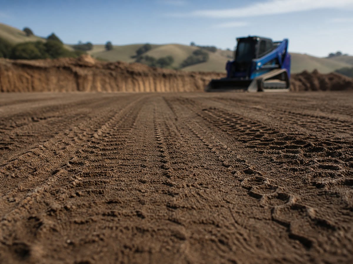 Smooth compacted soil with precise machine tracks