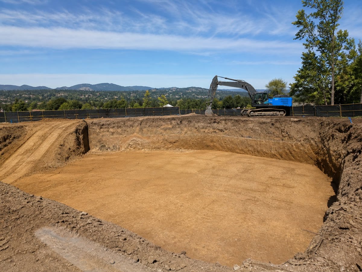 Foundation pad excavated and ready for forms on level subgrade