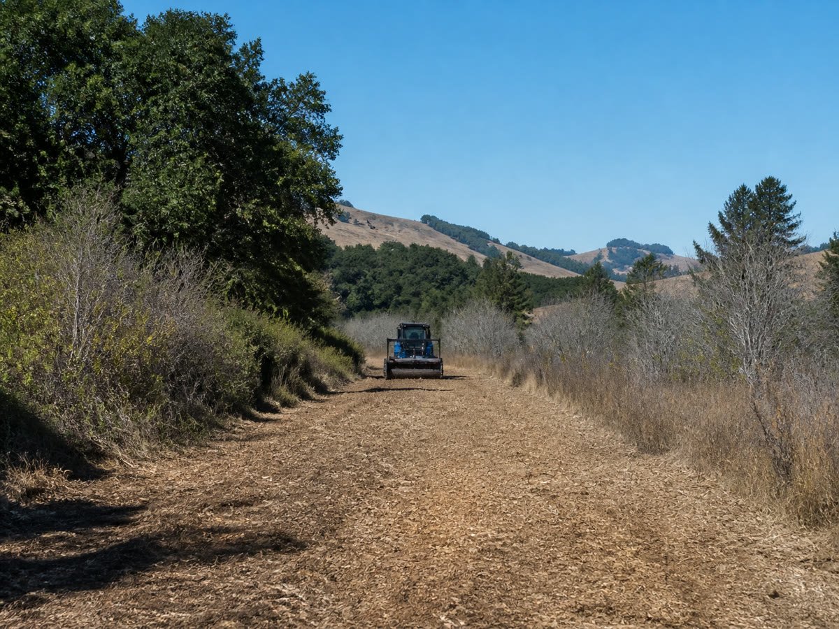 Freshly mulched access corridor with defined edges