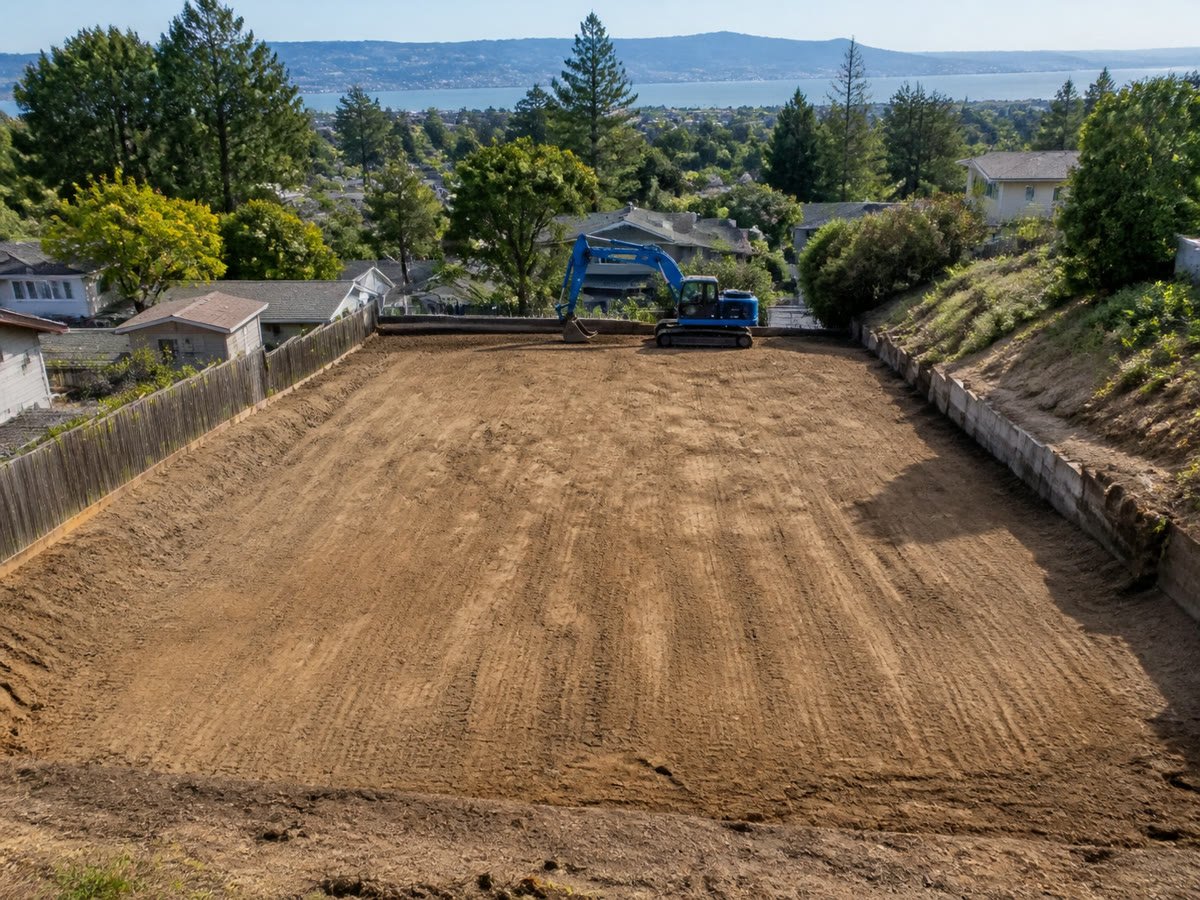 Fully cleared residential lot with a smooth graded pad